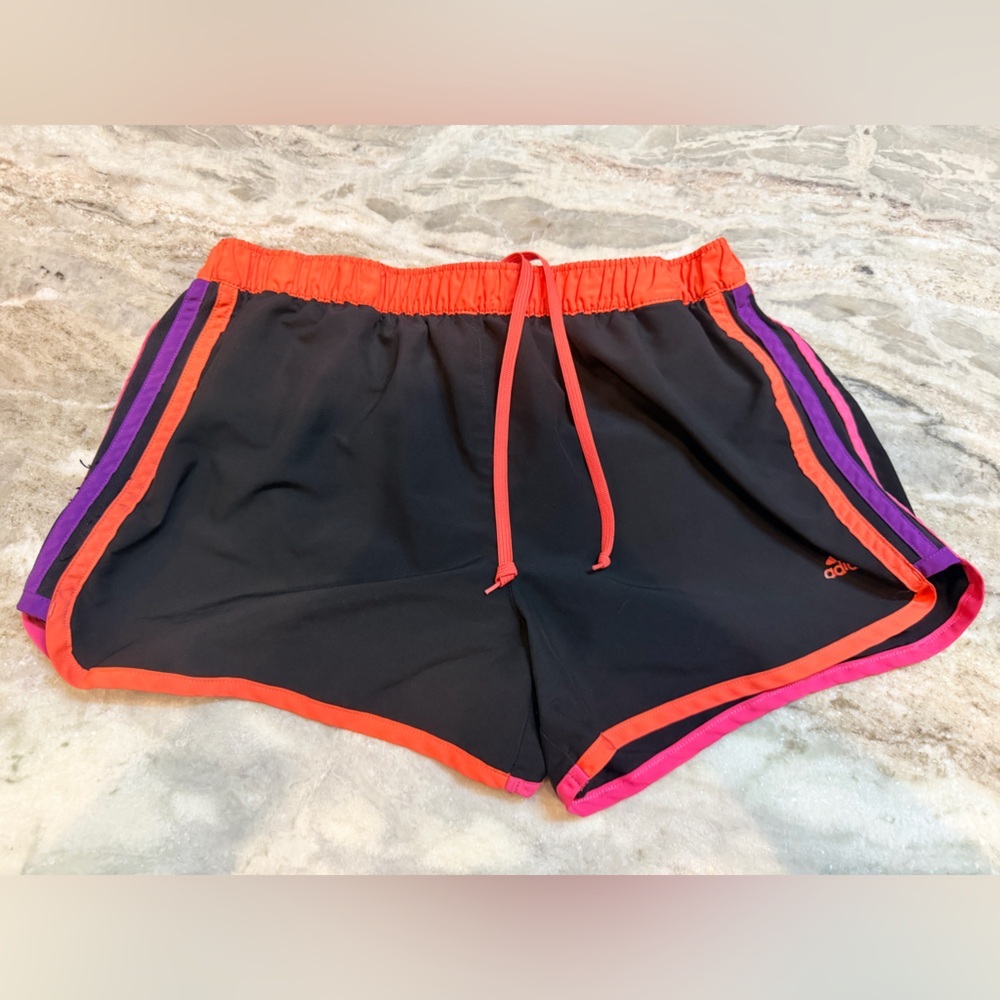 Adidas Running Shorts Women’s Black Neon Trim Athletic Workout Shorts Medium